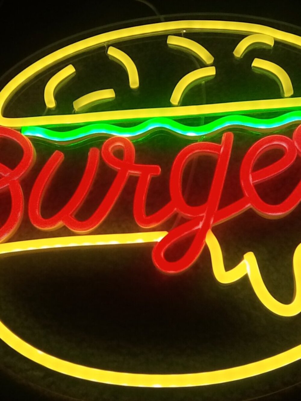 Hamburger Neon Sign USB Powered Wall Decor - Adjustable Brightness